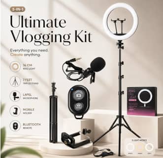 PACK OF 5 Ring light + Tripod+Collar Mic +Bluetooth Shutter etc