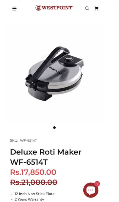 WestPoint Deluxe Roti Maker. New condition