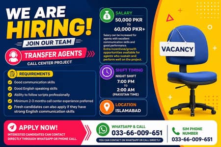 Call center job as a transfer agent