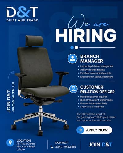 Need Female Branch Manager and Customer Relation Officer