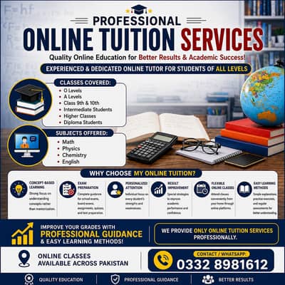 Experienced Online Tutor for O/A Levels & School Students | M