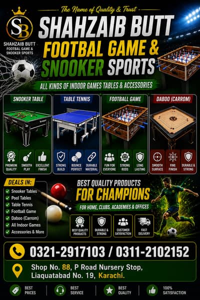 Table Tennis / Ping pong / Snooker / Tennis / Pool / Sport Equipement