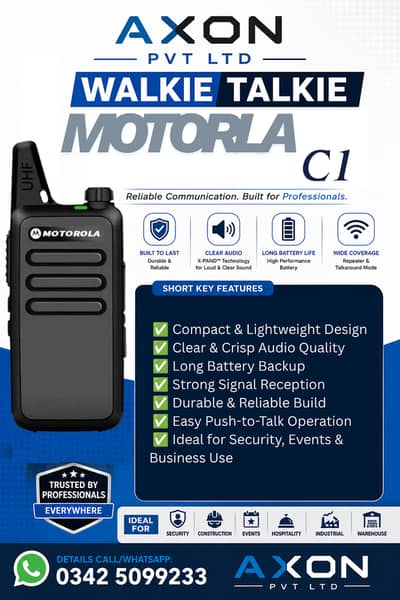Motorola C1 Mini Walkie Talkie – Long Range UHF Two-Way Radio