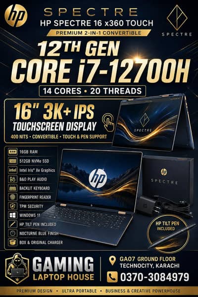HP Spectre 16 x360 - Ci7 12700H 3K - Premium - Gaming Laptop House