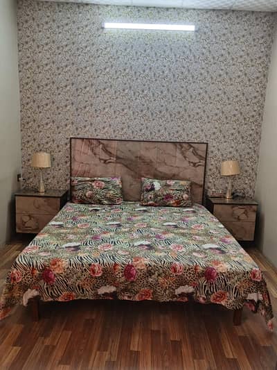 Bed with side table