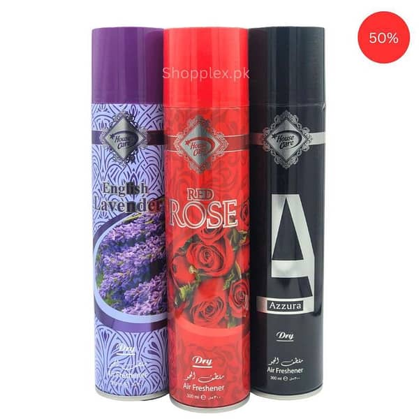 Azura Air Freshener Pack of 3 - 300ml Bottles with Red Rose and Lavender Scents for Home, Office, Car, and Bathroom Use