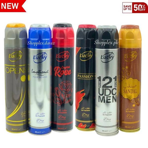 Air Freshener Spray by Passion | Red Rose & Sandal | Pack of 6 - 300ml Bottles for Home, Office, Car & Hotel Use