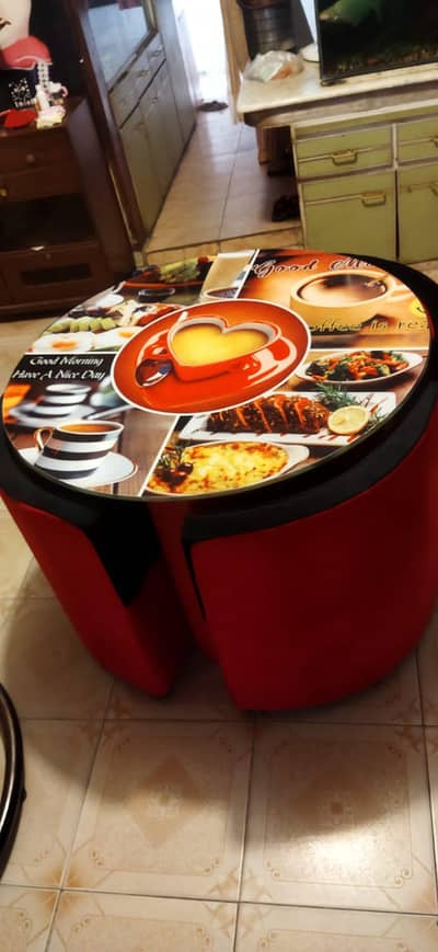 red dining table with 4 sofa attractive imported glass0314/23/99/740