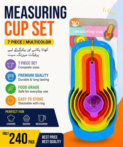 7 Piece Measuring Cup Set – Multicolor Kitchen Measuring Spoons & Cups