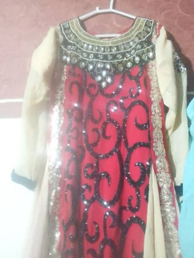 maxi frock red and golden and dupatta