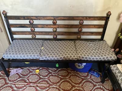 Iron Bed without mattress, Almari, Dressing, divider and sofa set
