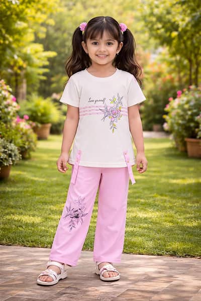 Girls Floral T-Shirt & Pink Pants Set for Kids