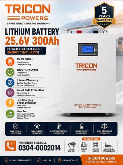 25.6V Lithium Solar Battery 100Ah-300Ah Energy Storage Battery