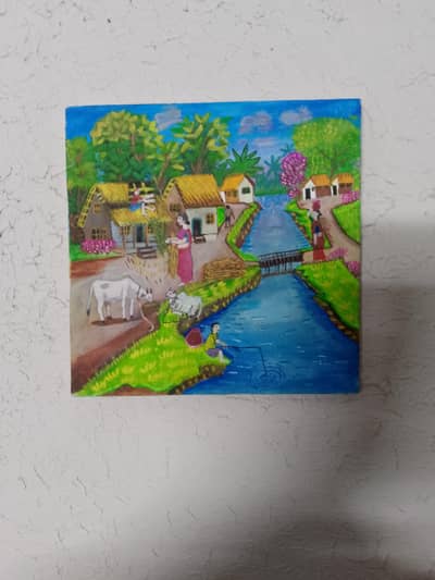 Handmade Village Life Canvas Painting Traditional Rural Scene Wall art