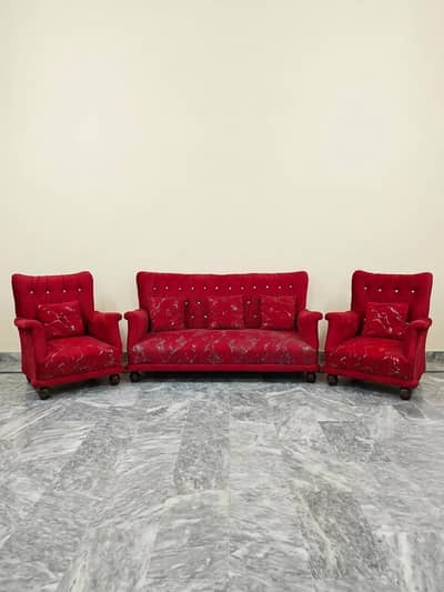 Elegant 5-Seater Sofa Set in Premium Red Fabric