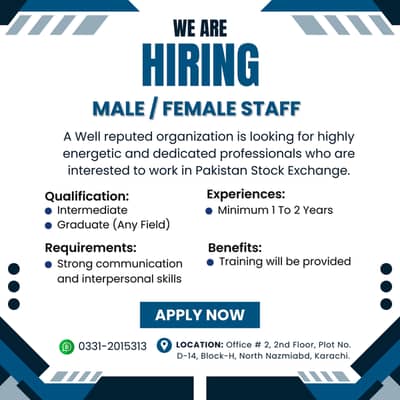 Sales/Marketing/Equity Trader for PSX Urgent Staff Required Male/Femle