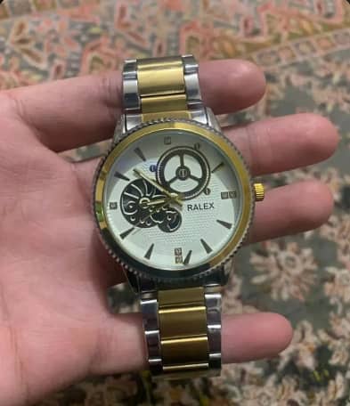 Male Two-Tone Stainless Steel Watch with Gold Crown
