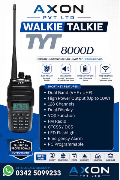 TYT TH-8000D High Power Walkie Talkie – Long Range Two-Way Radio-10W