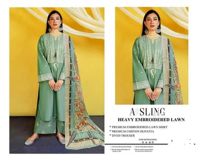 Green Embroidered Lawn 3Pcs Set For Women