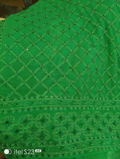 Green heavy work saree