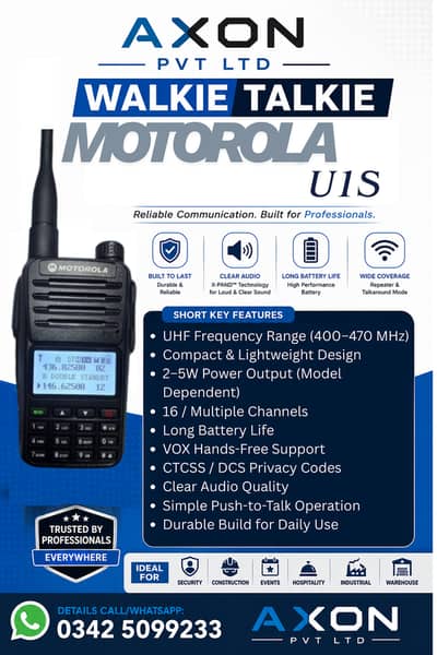 Motorola U1S Dual Band Walkie Talkie Long-Range Two-Way Radio