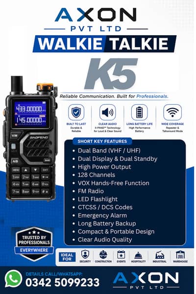 K5 Dual Band Walkie Talkie Long Range Rechargeable Two-Way Radio