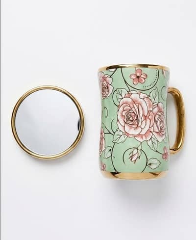 Premium Ceramic Rose Mug with Mirror Lid.