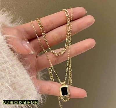 Gold layered Chain Necklace with Black Stone Pendant 18"