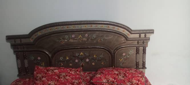 Solid Wooden Double Bed with Decorative Headboard