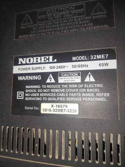 Nobel model 32me7 power supply 100.240v _50/60Hz    60W