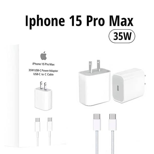IPHONE 15 PRO MAX 2 PIN (US PIN) 35W USB-C POWER ADAPTER WITH USB-C TO C CABLE