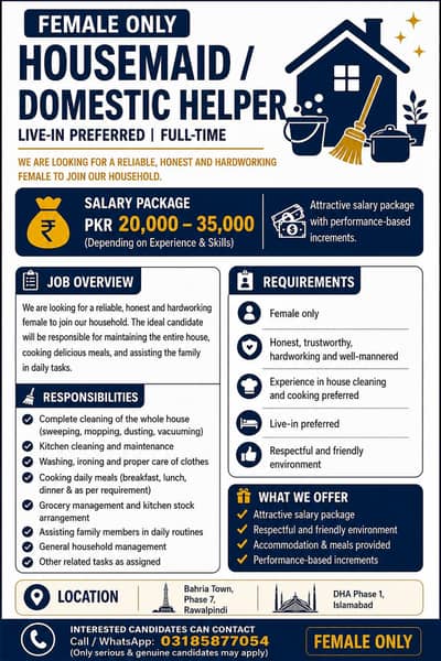 Full time House Maid/Domestic Helper (Female only)