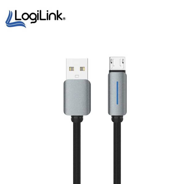 Logilink Usb To Micro Nylon Fast Charging Data Cable With Light 1m - Black