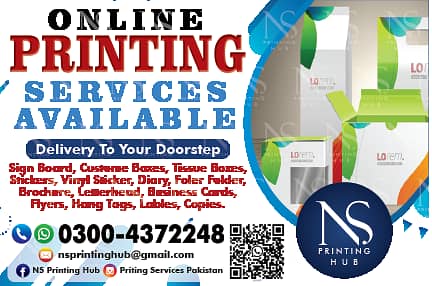 printing service, letterhead, label, pen, flyer, notebook, file folder