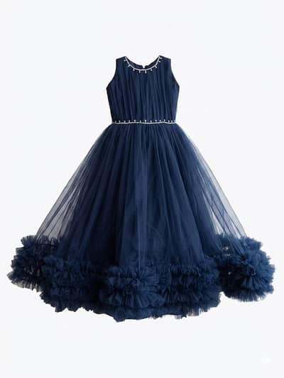 Stylish Navy Blue Ruffle Gown - Premium Quality. prince Dress Brand