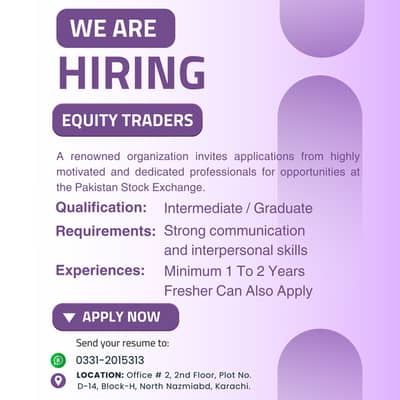 Sales/Marketing/Equity Trader for PSX Urgent Staff Required Male/Femle