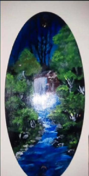 Handmade Acrylic Waterfall Landscape Painting on Wood
