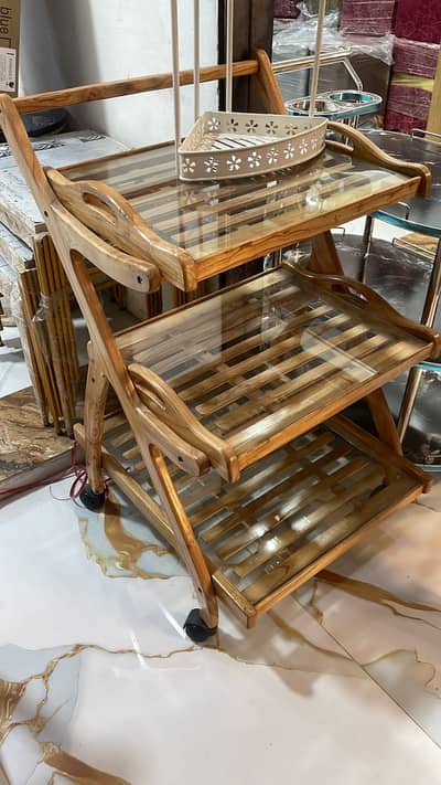 Tier Wooden Serving Trolley with Glass Shelves For Sale/Wooden Trolley