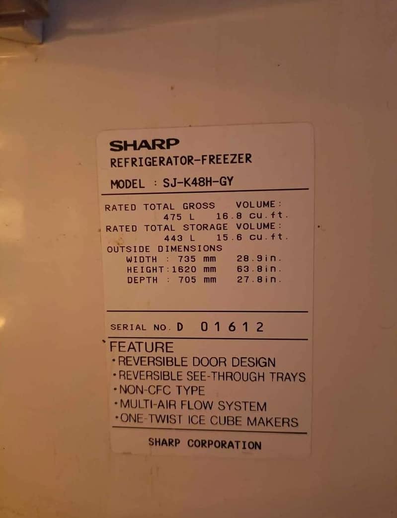 **Sharp Refrigerator Freezer** Original 9