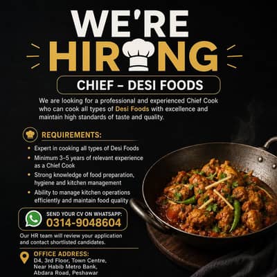 Professional Desi Food Chef Required – Peshawar