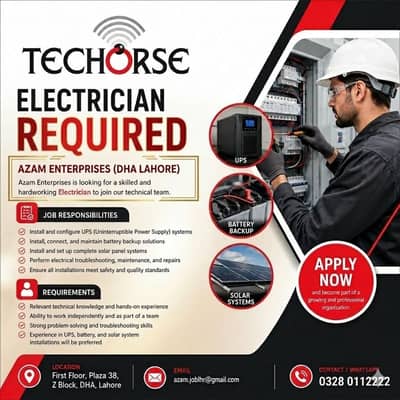 Electrician Staff Required || Male Staff Jobs || Jobs in Lahore