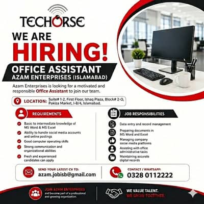 Office Assistant Required | Male & Female Job | Jobs is Islamabad