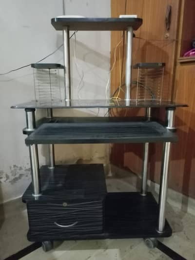 Computer Table with Glass Top & Storage Drawer (Excellent Condition)