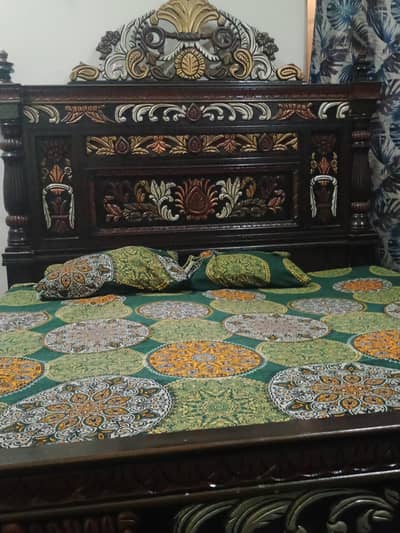bed set with side tables  dressing table and crockery almira