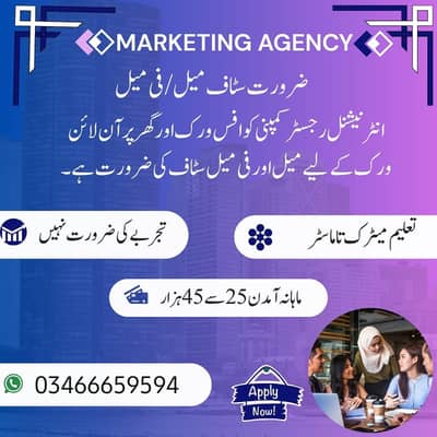 male and female staff required for full time, part time, home based