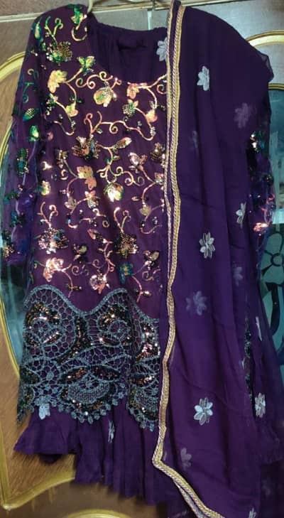 pure gharara with 3d net shirt and dupatta