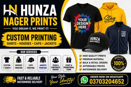 Custom Printing Services | T-Shirts, Hoodies, Caps & Jackets | Hunza