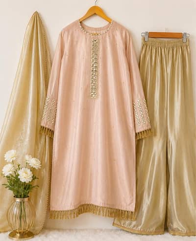  Preloved 3 Piece Plazo Suit | Elegant Mirror Work Dress 