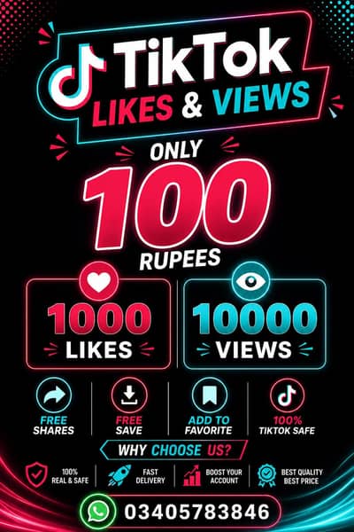 RS 100ONLY  TikTok likes and views