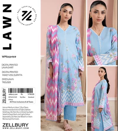 Zellbury 3-Piece Sky Blue Digital Printed Lawn Suit